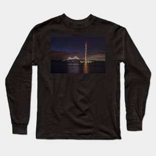 Ship parked in front of the Pell Bridge Newport RI Long Sleeve T-Shirt